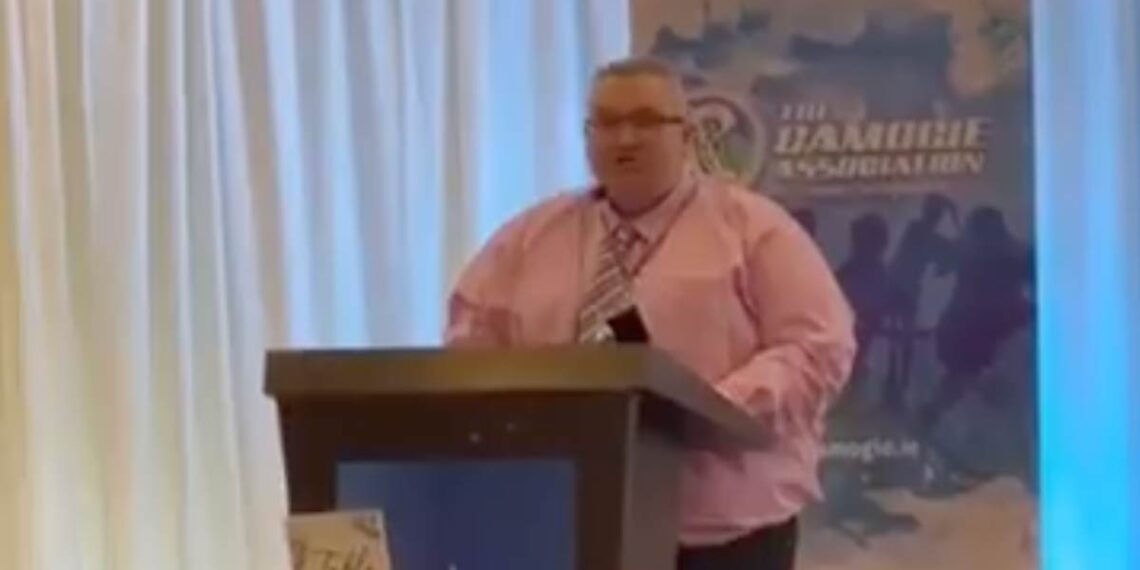 Leinster Camogie chairperson Martin Quilty addressing Congress on 5 April 2025.